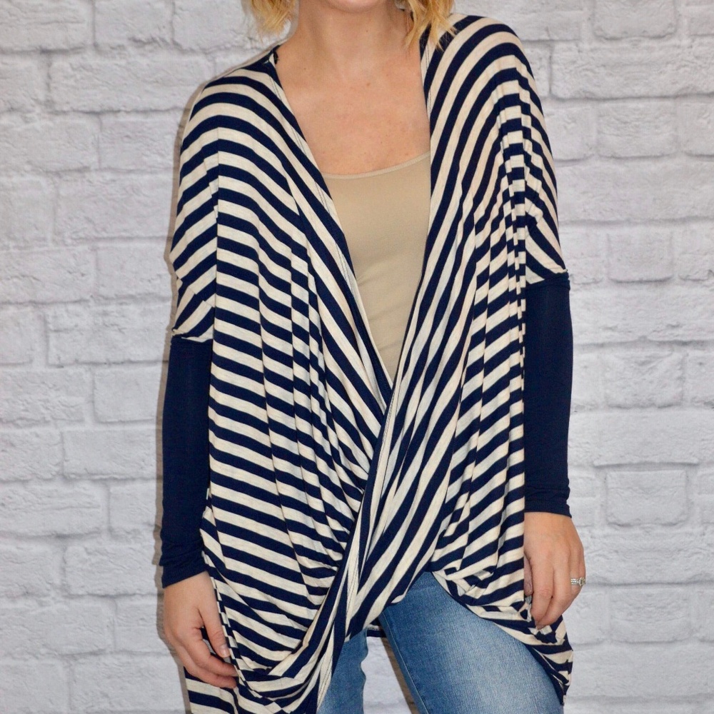 Classic Navy OVERSIZED Cross Front Striped Top